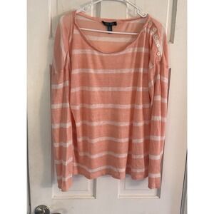 Lauren Ralph Lauren Sz XL 100% Linen Sweater Orange White‎ Lightweight Coastal
